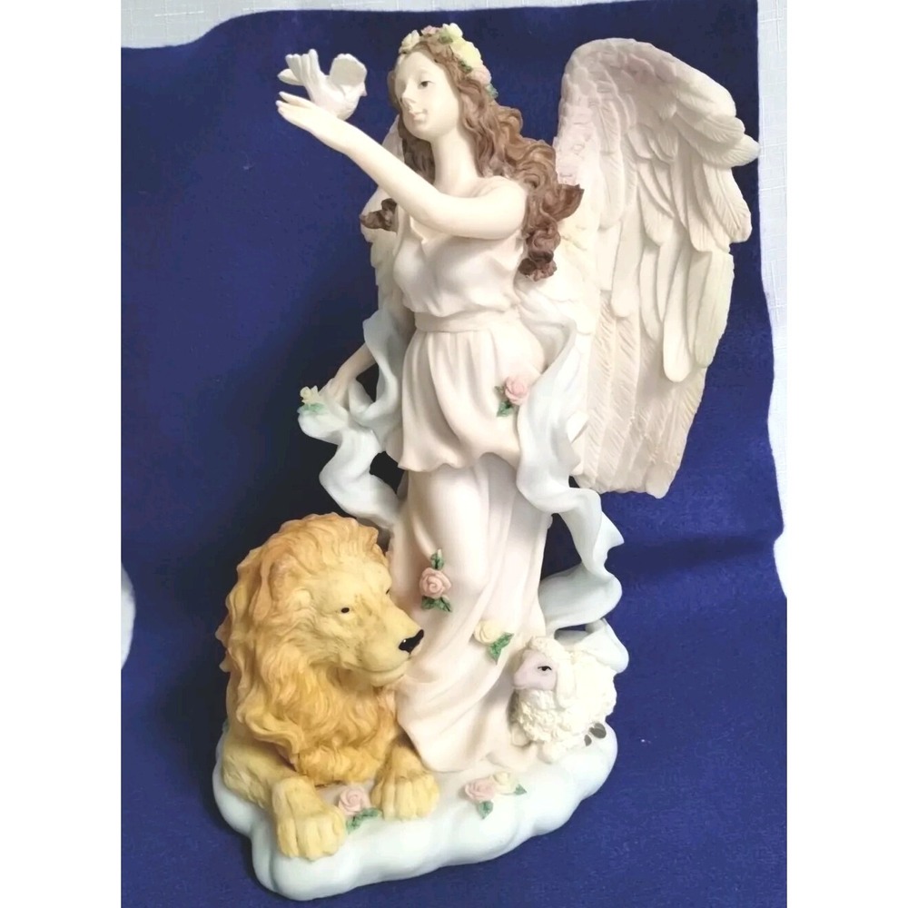 HERCO Professional Gift Angel Figurine With Lion Lamb Dove Gorgeous 10" Statue